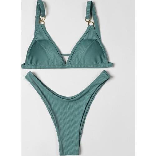 ZTVitality Sexy Solid Push Up Bikini 2021 New Arrival Padded Bra High Leg Swimsuit Ring Bandage Swimwear Women Brazilian Biquini