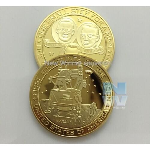 1pcs/lot 1969 American Project Apollo Gold Plated Coin For The Earth to The Moon The First Step Coin