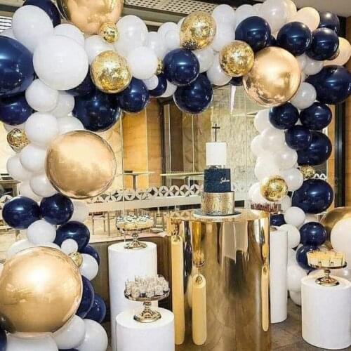 100pcs Navy Blue Gold Metallic Balloon Arch Garland Kit Wedding Birthday Party Latex Confetti Balloons Garland Decor Balaos