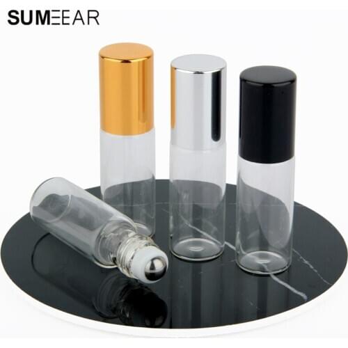 50Pcs/Lot 5ML Mini Glass Perfume Bottles Steel Ball With Roll On Empty Cosmetic Essential Oil Bottle For Travel