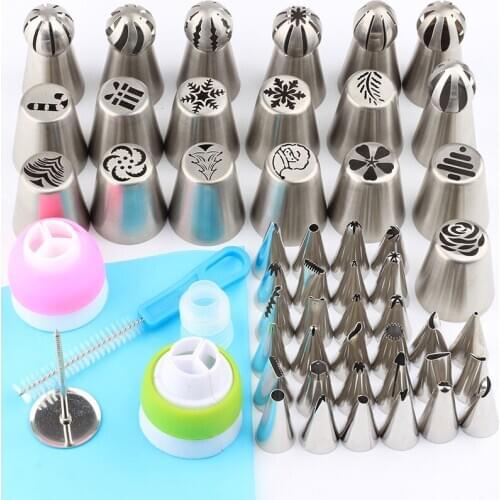 58Pcs/Set Flower Russian Icing Piping Nozzle Tip Cream Tools Pastry Tip Silicone Icing Piping Stainless Steel Decorating Nozzle