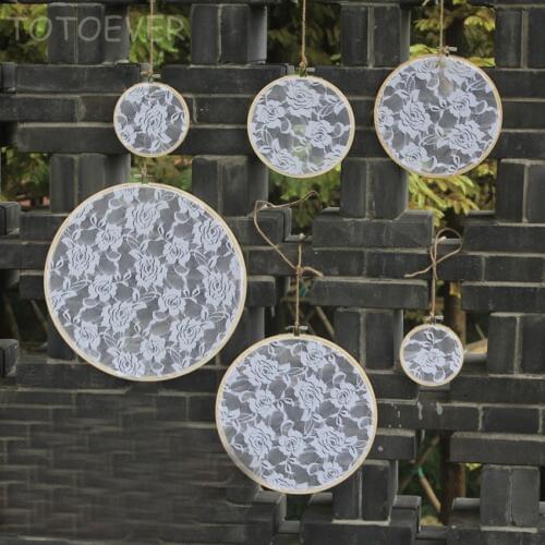 9pcs/lot Vintage Embroidery Hoops With White Lace Sets For Wedding Hanging Decorations Baby Shower Party Decoration