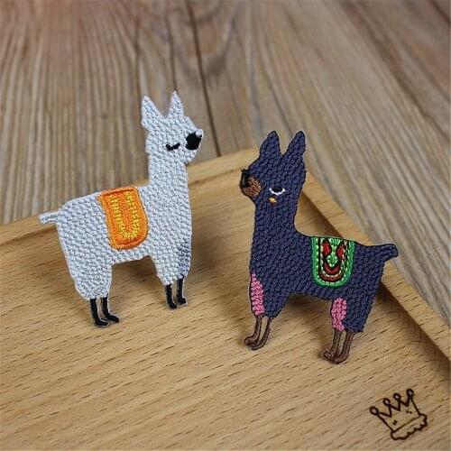 AHYONNIEX Embroidery Alpaca Patch White Cute Iron On Patches Badges For Clothes Fabric Stickers DIY Applique Stripes Parch