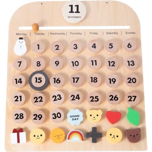 Kids Montessori Calendar Learning Time Week Month Ornaments Baby Nordic Wood Toys Educational Toys for Children Gift Decoration