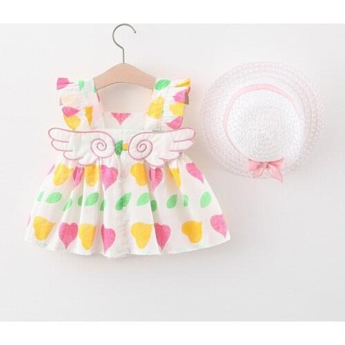 Baby Sleeveless Birthday Party Princess Dress Print Floral Clothing Baby Girls Dresses With Hat 2pcs Clothes Sets Kids Clothes