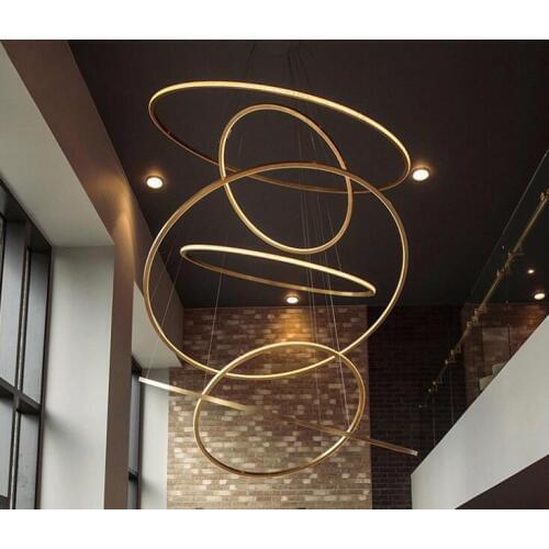 Duplex House Villa Big Chandelier Modern Simple Circle Creative Living Room Light Restaurant Nordic Stainless Steel Lamp