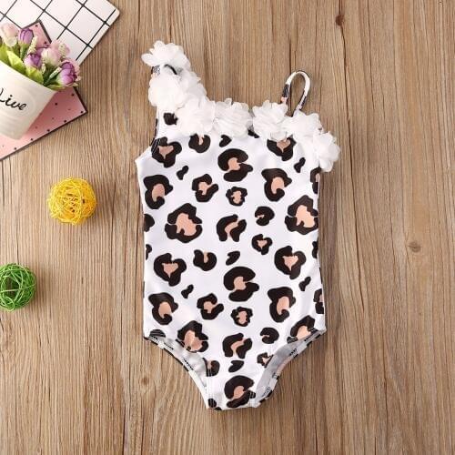 Emmababy Newborn Baby Girl Clothes Swimsuit Romper Sunflower Leopard Print No-Sleeve Flower Collar Sling Beach Clothes Summer