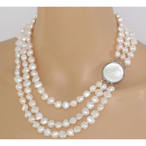 Perfect Bridesmaid Pearls Jewelry,Multi Strand Baroque Freshwater Pearl Necklace,Natural Shell Clasp,Fashion Ladys Gift