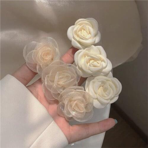 Camellia Fairy Hairpins Rhinestone Bows Hair Clips For Women Hair Accessories Flower Diamond Hairgirps Barrette