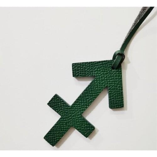 Classic Constellation Keychain 100% Real Leather For Sagittarious Keyring Women Charm Bag Holder Car Ornaments Pendant Chains