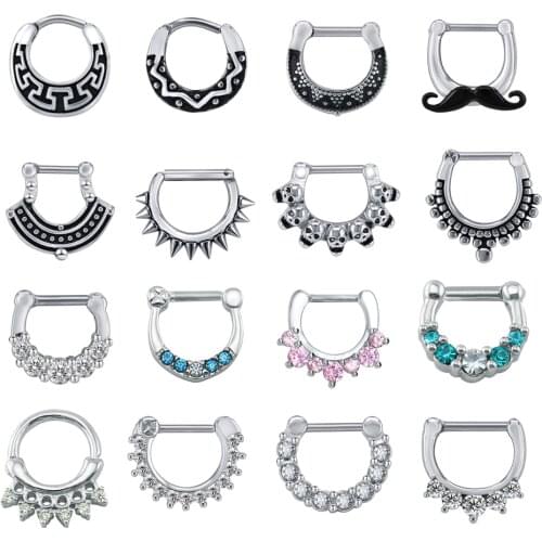 ZS 1Pcs 16G Nose Septum Rings Piercing Clickers Septum Crystal Round Shape Nose Septum Piercing Helix Tragus Nose Piercing Nariz