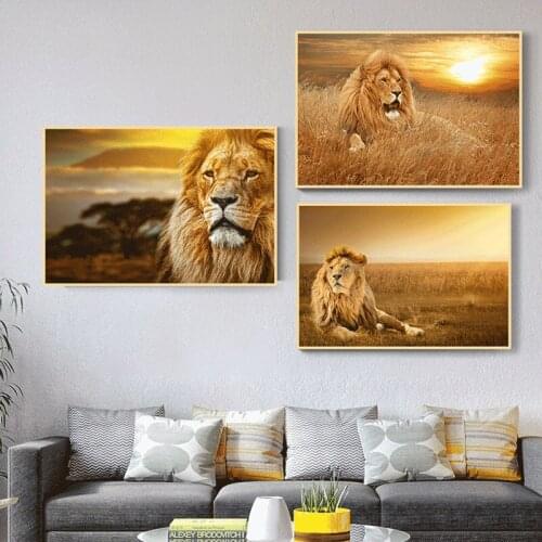 The King of Animal Lion Landscape Canvas Painting Poster Print Wall Art Picture for Living Room Bedroom Home Decor