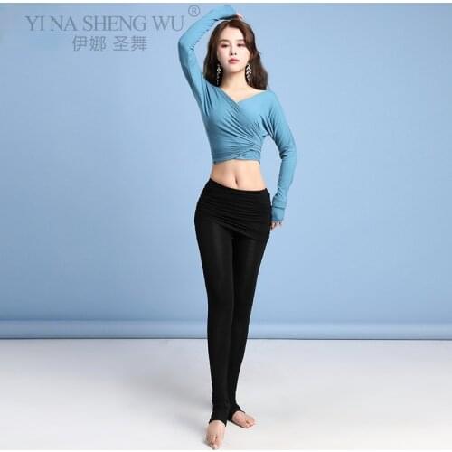 Belly Dance Wear Practice Costume Adult Women Long Sleeve Top Pants Oriental Indian Dancing Beginners Training Clothes 2Pcs Set
