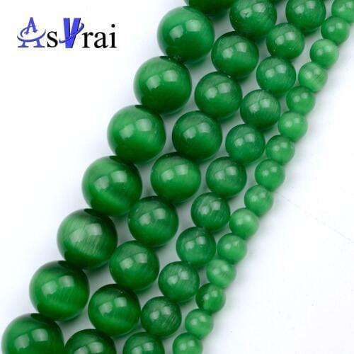 Natural Stone Beads 4mm-12mm Green Cat Eye Opal Round Beads For Jewelry Making Women Bracelet Necklace Findings Accessories 15"