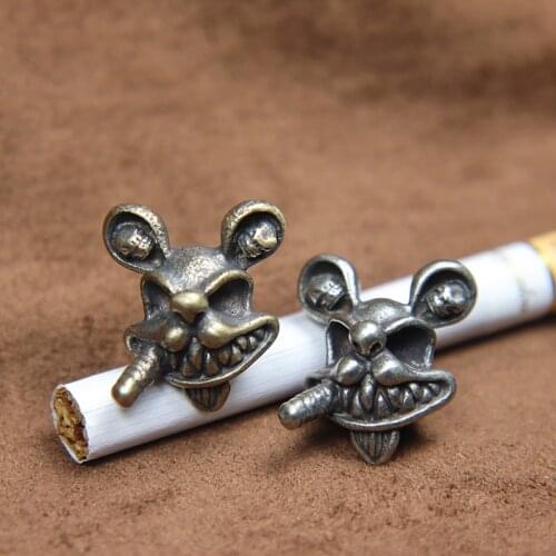 Smoking Skull Rat Brass Paracord Bead Lanyard Pendant for Keychain Jewelry Gothic Cartoon Mice Knife Bead DIY Bracelet Accessory