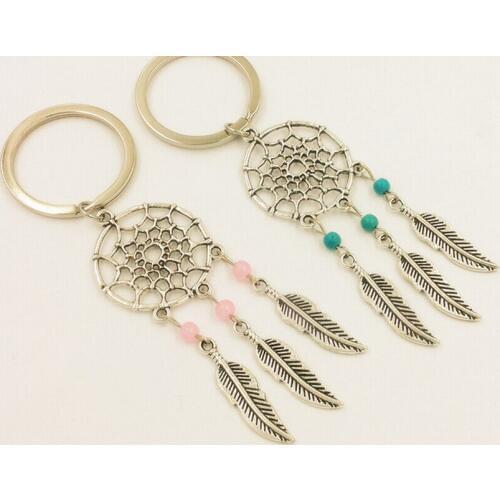 Dreamcatcher&Leaves&Beads Fashion Tibetan silver Charm Keychain Gift Key Ring Fit DIY Key Chain Accessories Jewelry 10pcs D198