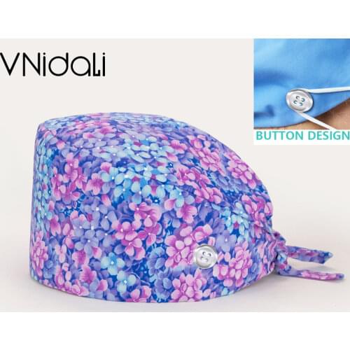Nurse medical work hat woman flowers Printing scrubs cap Doctors scrub hat nurse long hair Elastic nurse accessories