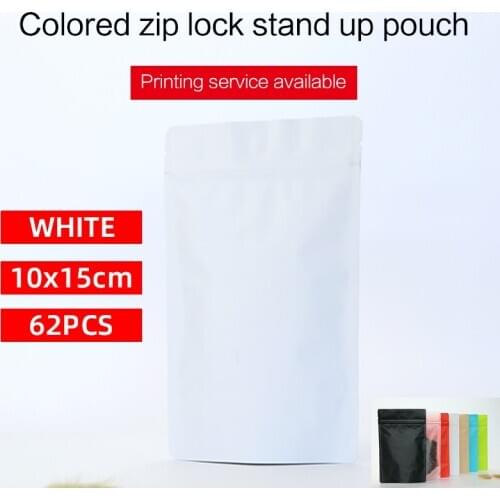 10x15cm 62pcs matte white stand up pouch with zipper aluminum foil zip lock bag colored tea coffee bean food packaging bag
