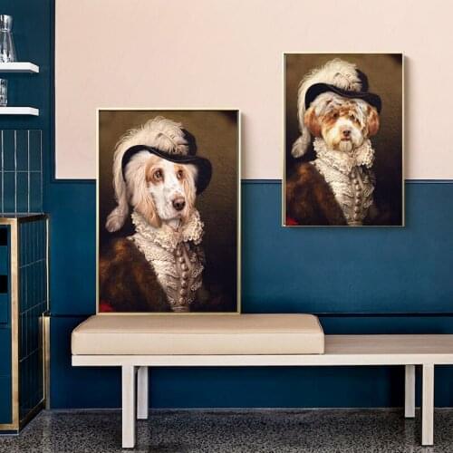 Cute Gentleman Dog Decorative Painting Animal Wall Art Canvas Painting for Baby Room Home Decor Frameless