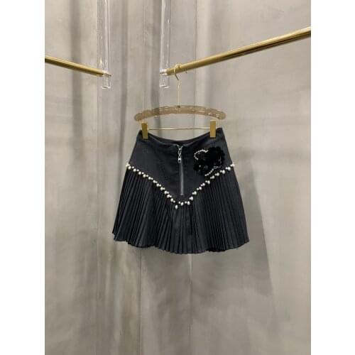 Fashion 2021 new ladies sexy solid color pleated sequin flower skirt 0107