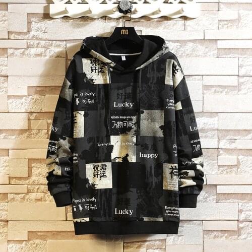2021 Autumn Korean Mens Printed Streetwear Hoodies Personality Trend Casual Hooded Sweatshirts Male 3 Colors M-3XL W410