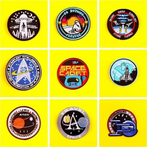 UFO Rocket Patch Iron On Patches On Clothes Space Embroidered Patches For Clothing DIY Patch For Clothes Applique Sticker Tshirt