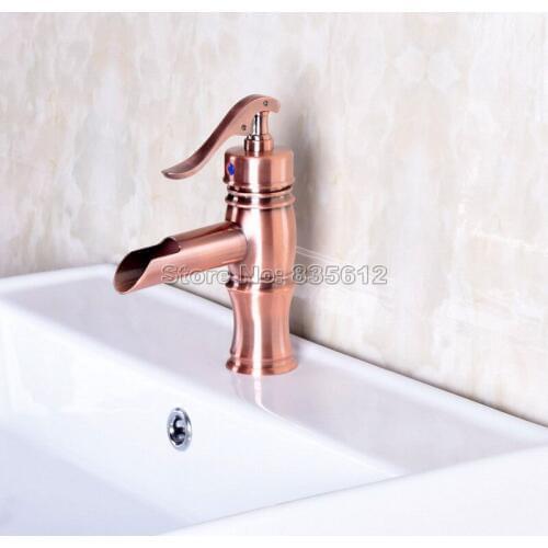 NEW " Water Pump Look " Style Antique Red Copper Single Handle Bathroom Basin Mixer Tap Vessel Sink Waterfall Faucets Wnf244