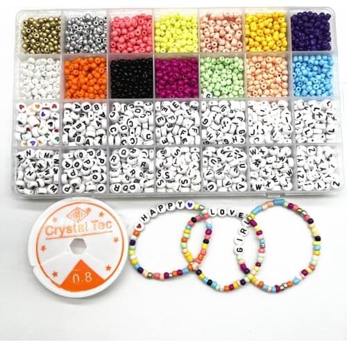 Oval Flat Acrylic Letter Puzzle Beads Box For Bracelets Jewelry DIY Hand Making Accessories Alphabet Glass Seed Bead Tool Set