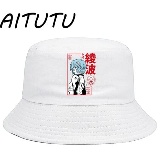 Bucket Hat Women Summer Ayanami Rei ANIME Cotton Reversible Sun Protection Cap Mens Panama Hat gorro BOMBER HAT chapéus CAP