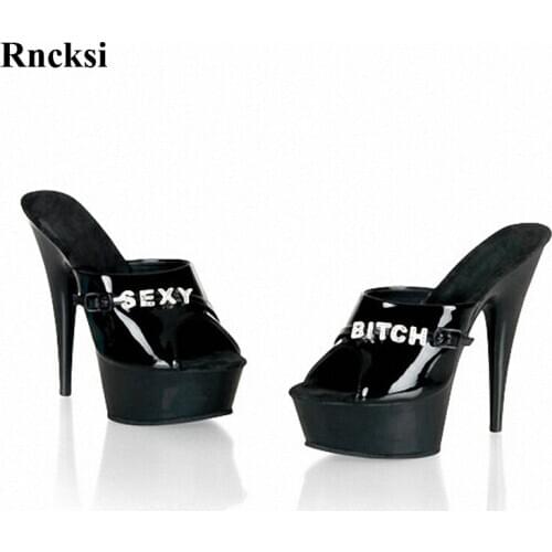 Rncksi Letter Woman Platform High Heel Slippers 15cm Stiletto Slippers Hand Made Sexy High Heel Wedding Dance Shoes
