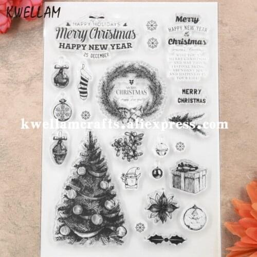 MERRY CHRISTMAS Tree Wreath Giftbox Scrapbook DIY photo cards rubber stamp clear stamp transparent stamp 11x15.5cm KW8111510