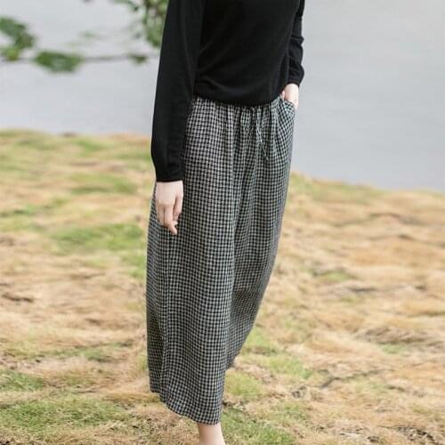 SCUWLINEN Women's Plaid Trousers