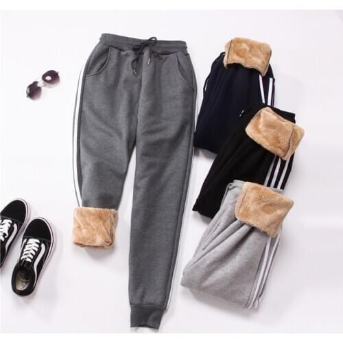 Winter Warm Harem Pants For Women Velvet Sweatpants Womens Striped Joggers Trousers Female Soft Fleece Cotton Casual Pants