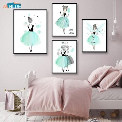 Nordic Poster Girl Kawaii Wall Art Canvas Painting Nursery Posters and Prints Wall Pictures For Baby Room Kids Decoration Home