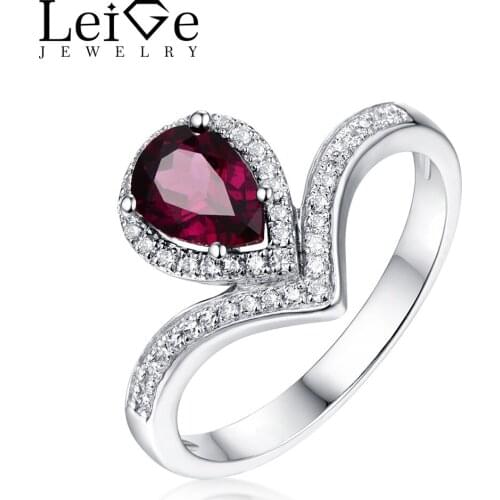 Leige Jewelry Pear Cut Garnet Ring Natural Red Gemstone Sterling Silver January Birthstone Promise Rings for Her Fine Jewelry