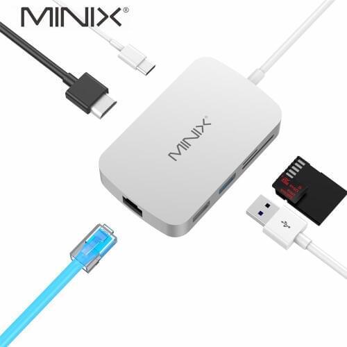 Original MINIX NEO C USB C Hub With VGA Output USB3.0*2 Type-C TF And SD Card Readers Type C Charging Gigabit Ethernet Port Grey