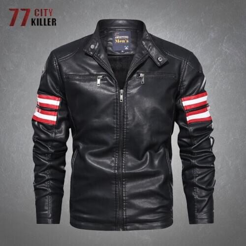 Spring PU Leather Jacket Men Casual Slim Stand Collar Motorcycle Jackets Male Autumn Windproof Multi-Pockets Mens Leather Coats