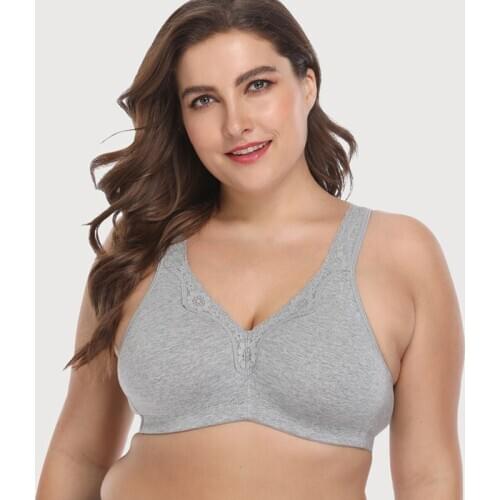 Women Cotton Unlined Bralette Lace Bras Seamless Push Up Bra All-day Comfort Wire Free Underwear B C D DD DDD Plus Size Bra Gray
