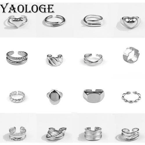 YAOLOGE 925 Sterling Silver Korean Couple Ring Simple Fashion Silver Color Trendy Irregular Ladies Ring Jewelry Wholesale