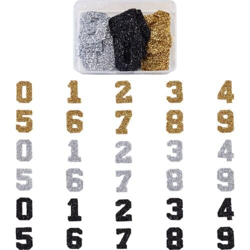 3Set/box Glitter Hotfix Rhinestone Hot Melt Adhesive on the Back Costume Accessories Number 0 to 9 Mixed 3 Color