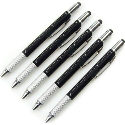 5 Pcs Multi-Tool 6 In 1 Ballpoint Pen With Ruler, Level Gauge, Ballpoint Pen, Stylus ,Touch Screen Stylus And Screw Driver, Mu