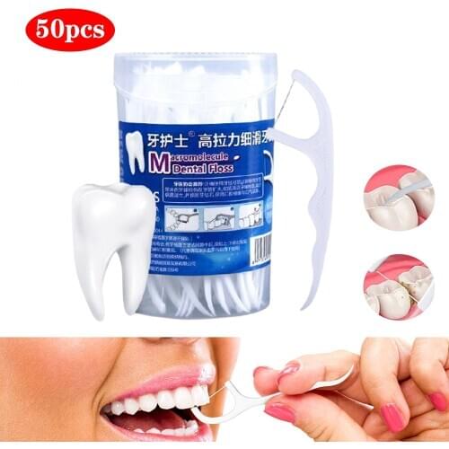 50pcs ABS Dental Flosser Oral Care Teeth Stick Interdental Brushes Teeth Stick Toothpick Tool Hygiene Sticks Teeth Cleaning Care
