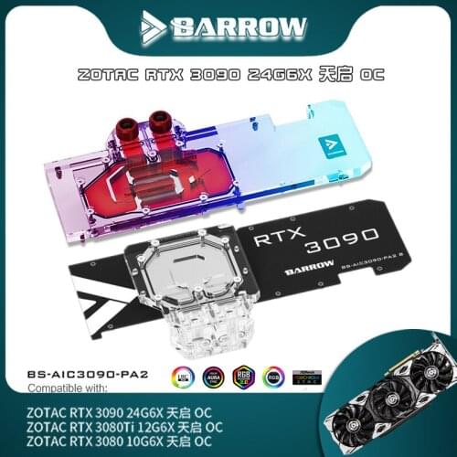 Barrow 3090 GPU Block Full CoverWater Cooling Blocks, For ZOTAC RTX 3090 TQ OC Graphics Card ,VGA Radiator BS-AIC3090-PA2