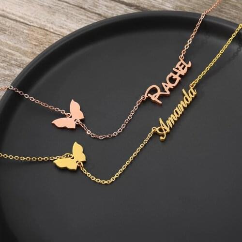 Personalized Butterfly Custom Name Necklaces For Women Rose Gold Silver Color Stainless Steel Chain Pendant Necklace Jewelry