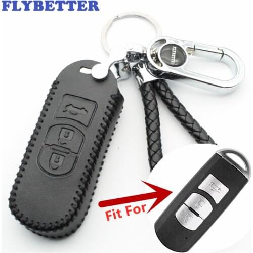 FLYBETTER Genuine Leather 3Button Smart Key Case Cover For Mazda M3/M6/CX-7/CX-9/MX-5/Miata/Axela/Atenza/Summit L41