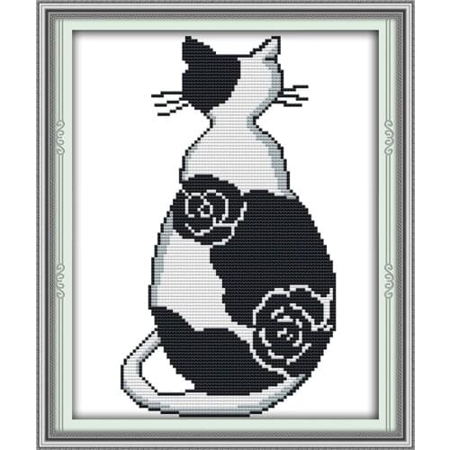 The black and white cat cross stitch kit cartoon animal aida 14st 11ct count canvas stitches embroidery DIY handmade needlework