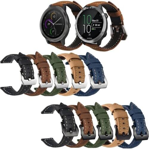 Crazy Horse Genuine Leather Strap Watch Band for Garmin Forerunner 245 645 Vivoactive 3 Music strap for Venu SQ watchbands 20mm