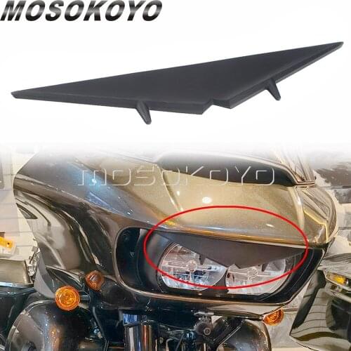For Harley 2015-Up Road Glide Ultra CVO Motorcycle Headlight Eyebrow Eyelid Trim Mean Mug Bezel Trim Upper Tip Matte Black 2021