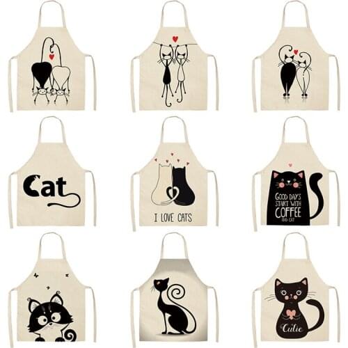 Cat Kitchen Aprons for Women Cotton Linen Bibs Household Cleaning Pinafore Home Cooking Apron Kids Kitchen Barber Apron Delantal