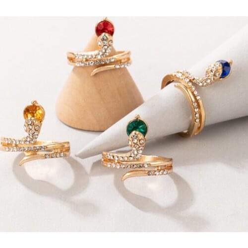Docona 4pcs/set Bohe Snake Rings for Women Luxury Colorful Crystal Stone Alloy Ring Set 2021 Female Fashion Jewelry Anillo 19678